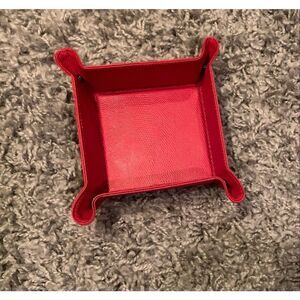 NEW IN BOX RAIKA Valet Tray Catchall Leather 7" Square Snap RED Organizer